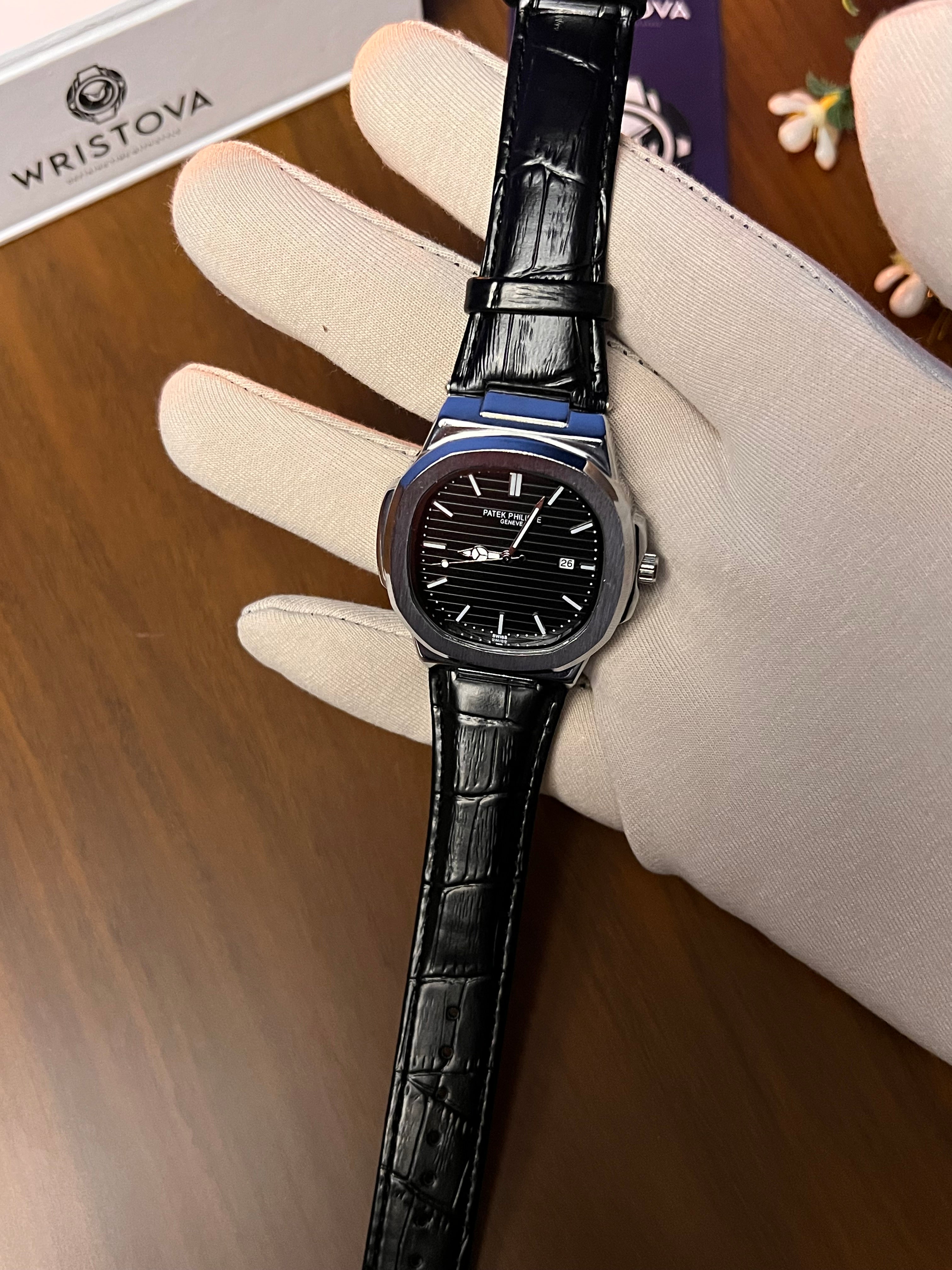 PATEK PHILIPPE Martyn Line Black Leather Watch