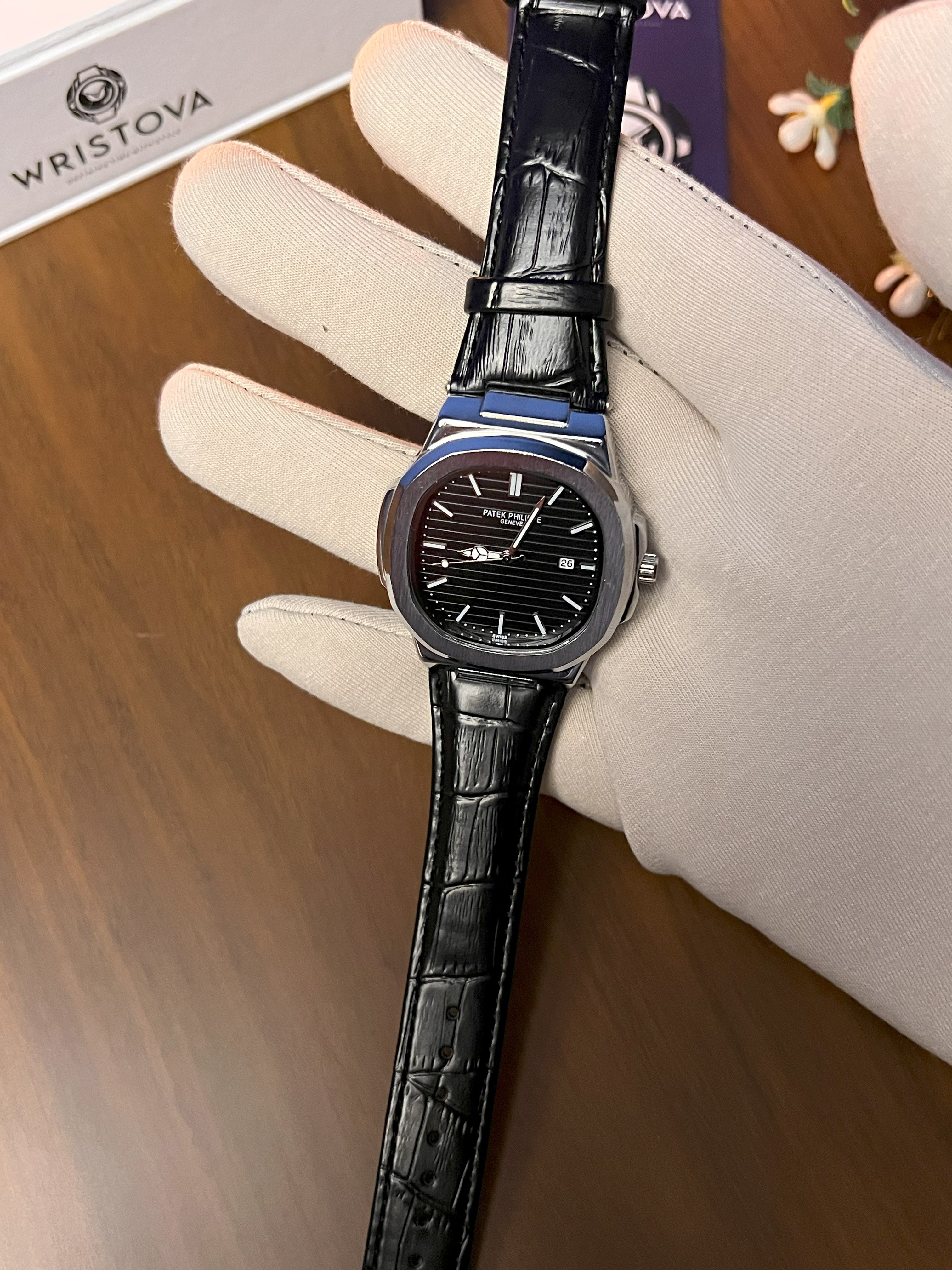 PATEK PHILIPPE Martyn Line Black Leather Watch