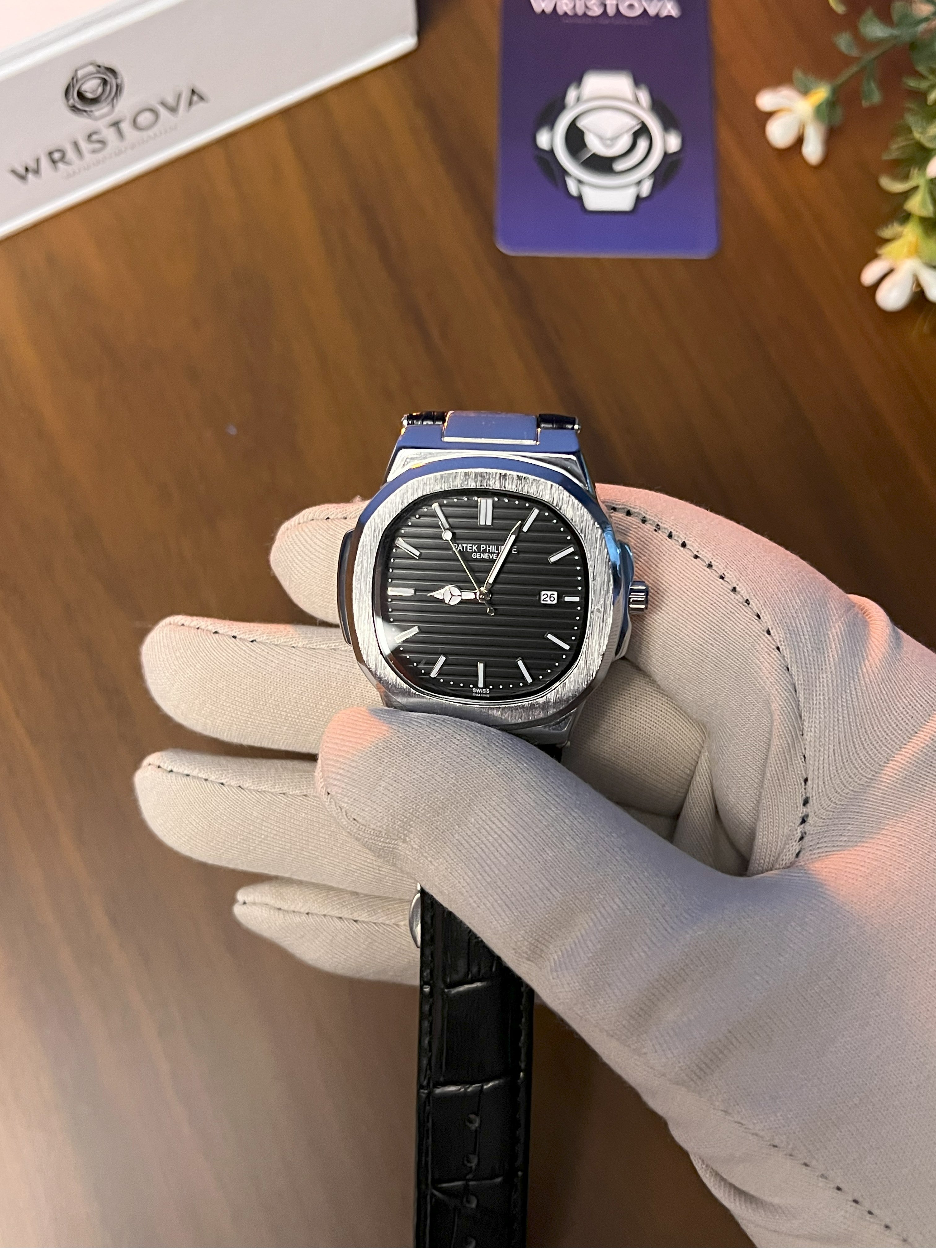 PATEK PHILIPPE Martyn Line Black Leather Watch