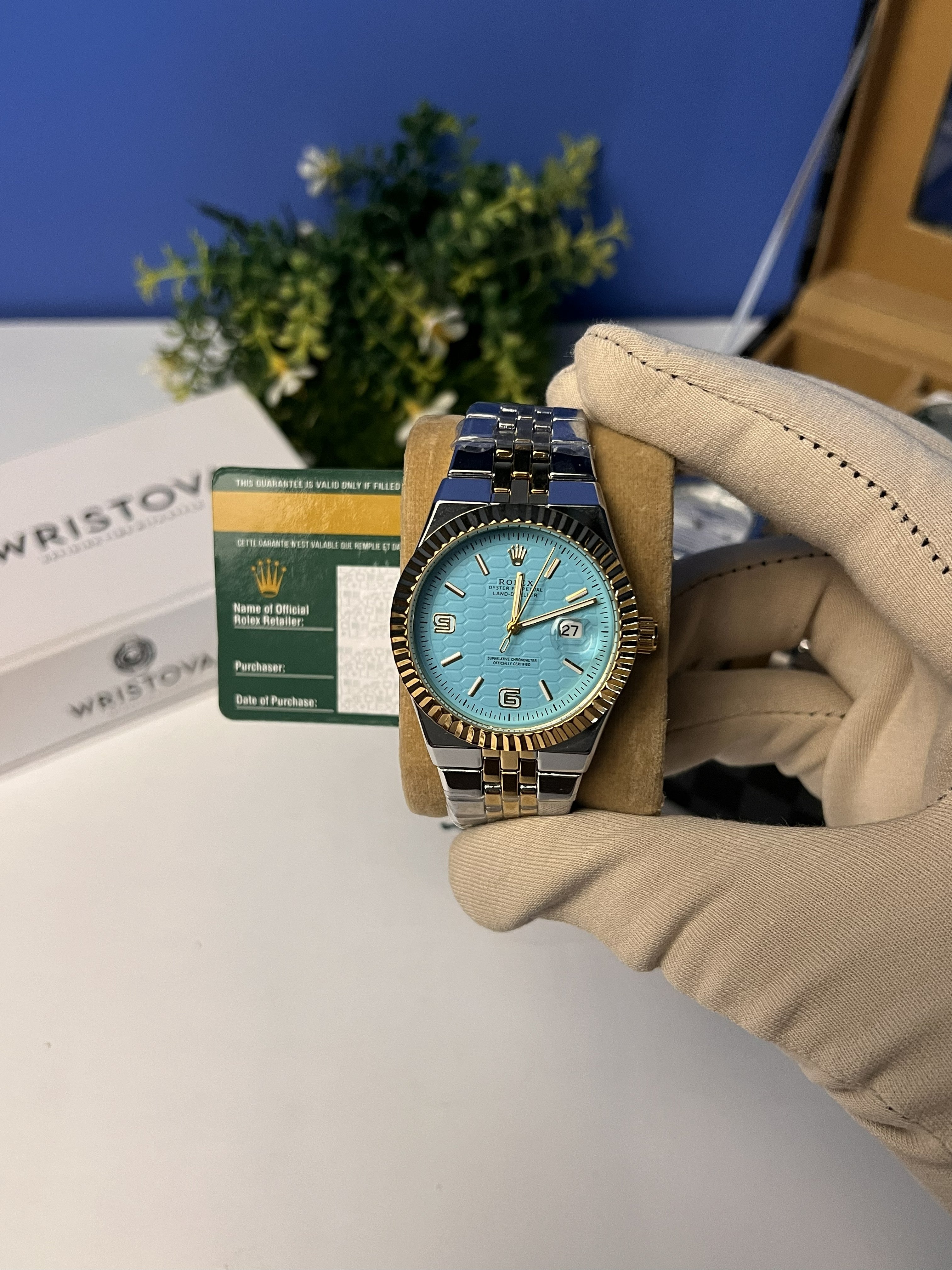 Rolex Honeycomb Sky Blue Dial Analog Watch