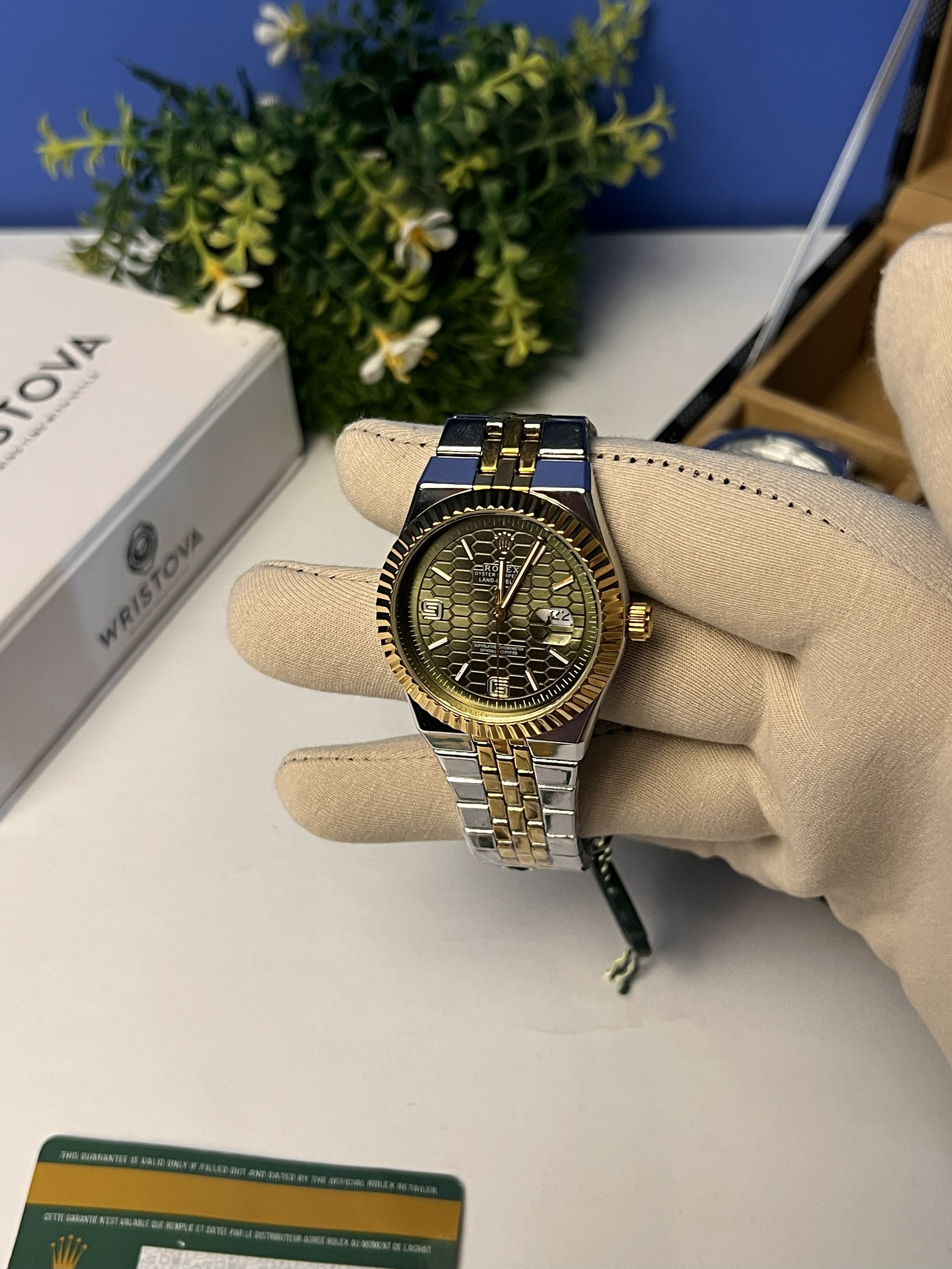 Rolex Honeycomb Metalic Green Dial Analog Watch