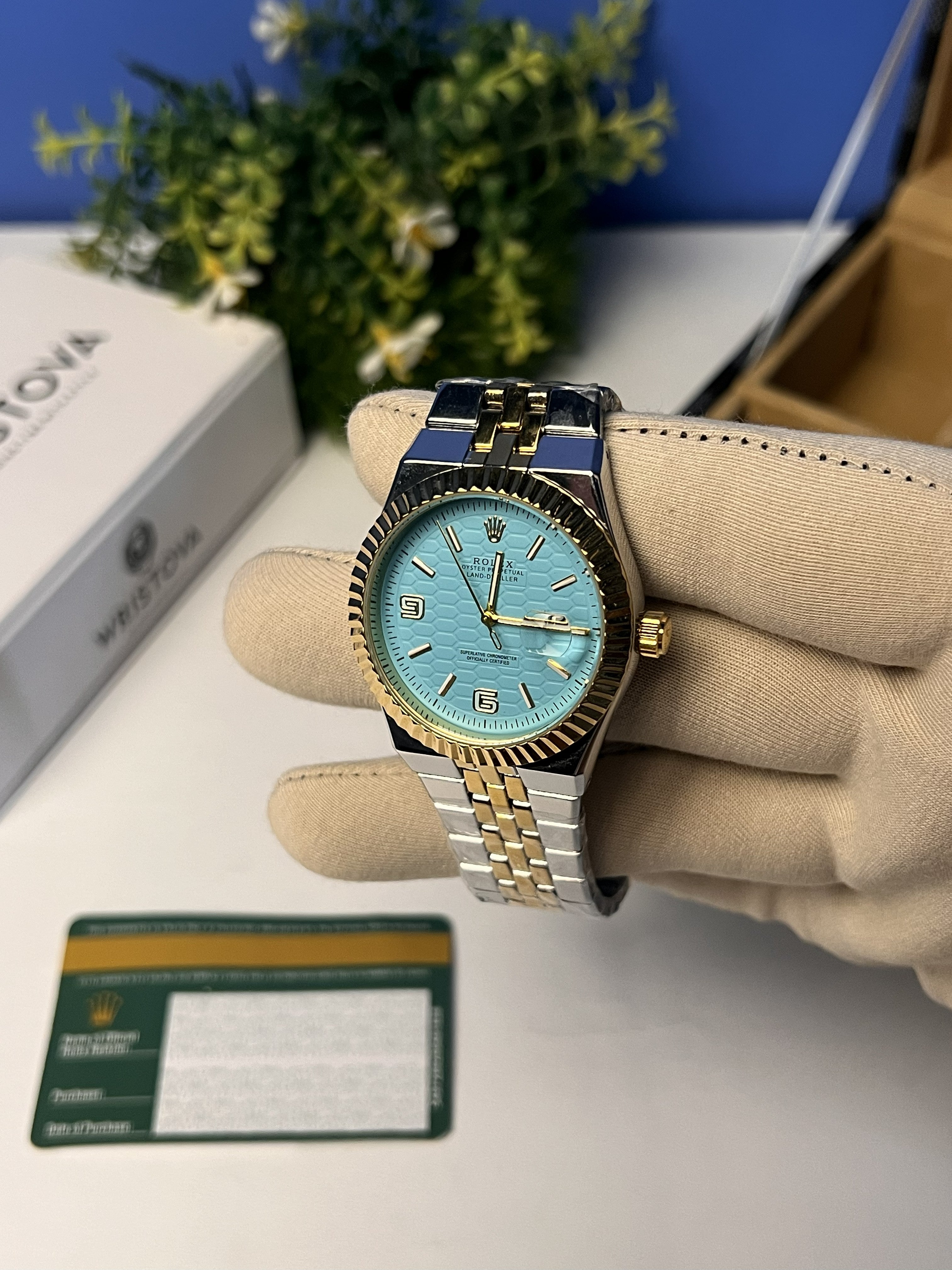 Rolex Honeycomb Sky Blue Dial Analog Watch