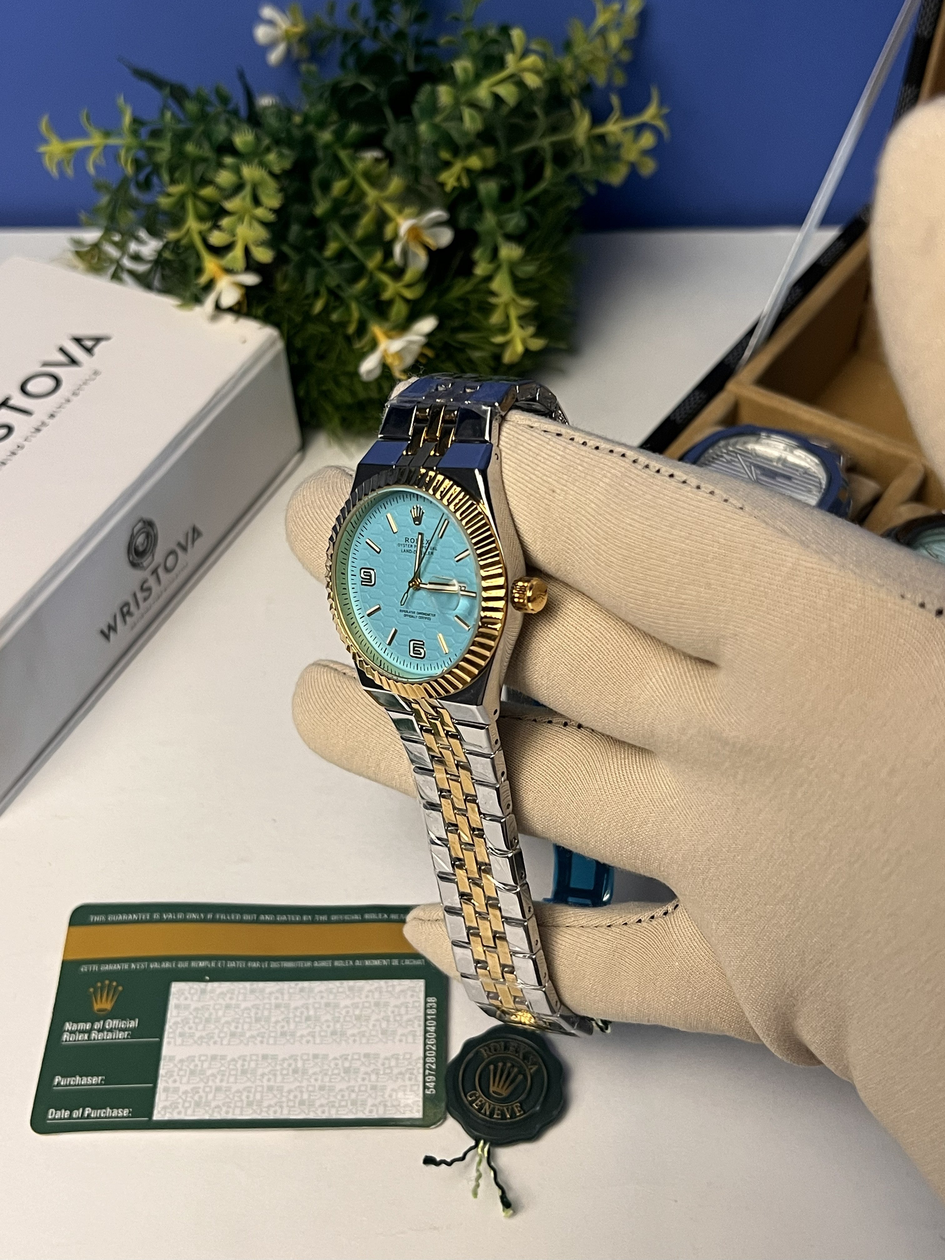 Rolex Honeycomb Sky Blue Dial Analog Watch
