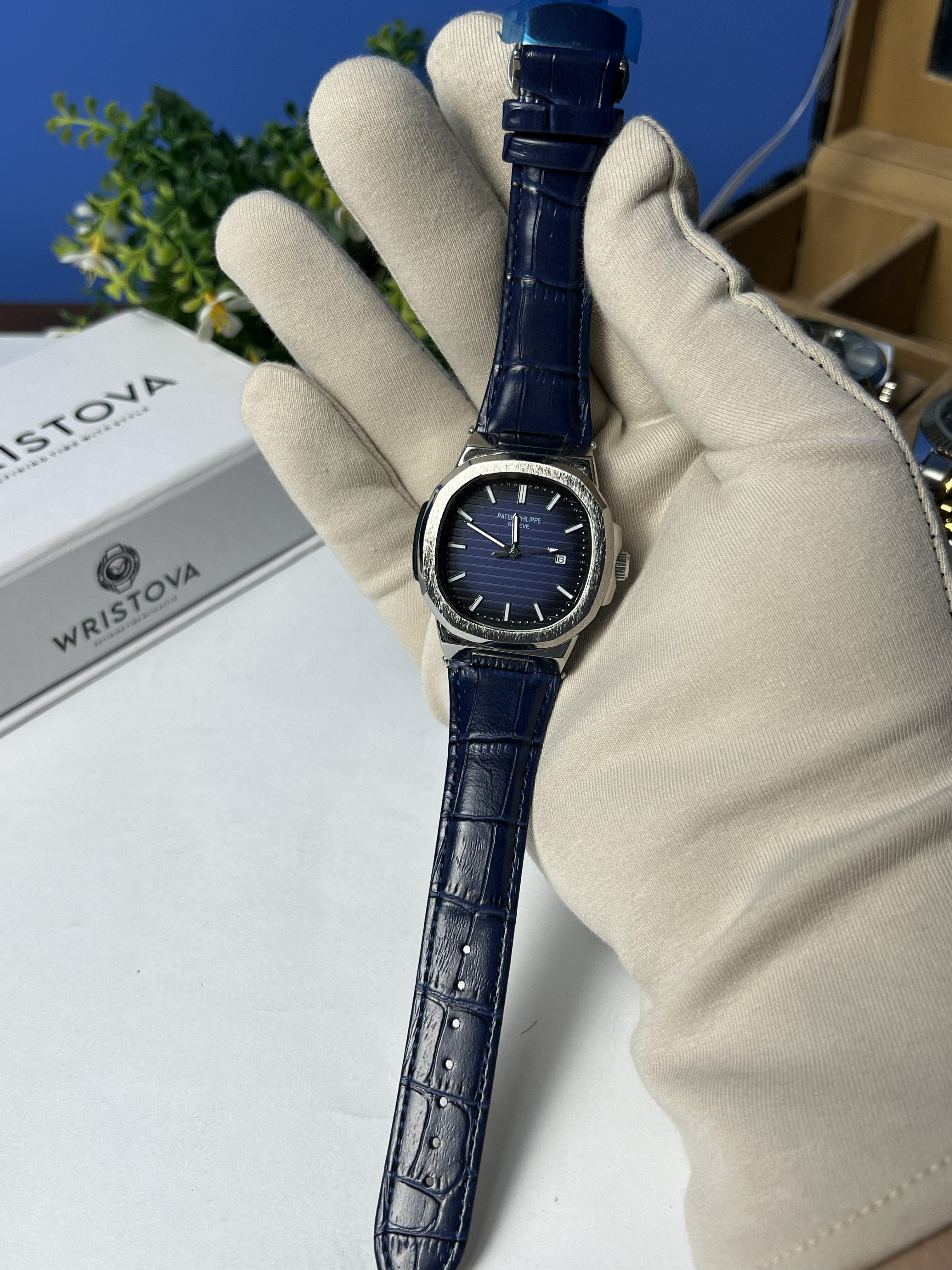 PATEK PHILIPPE Martyn Line Navy Blue Leather Watch