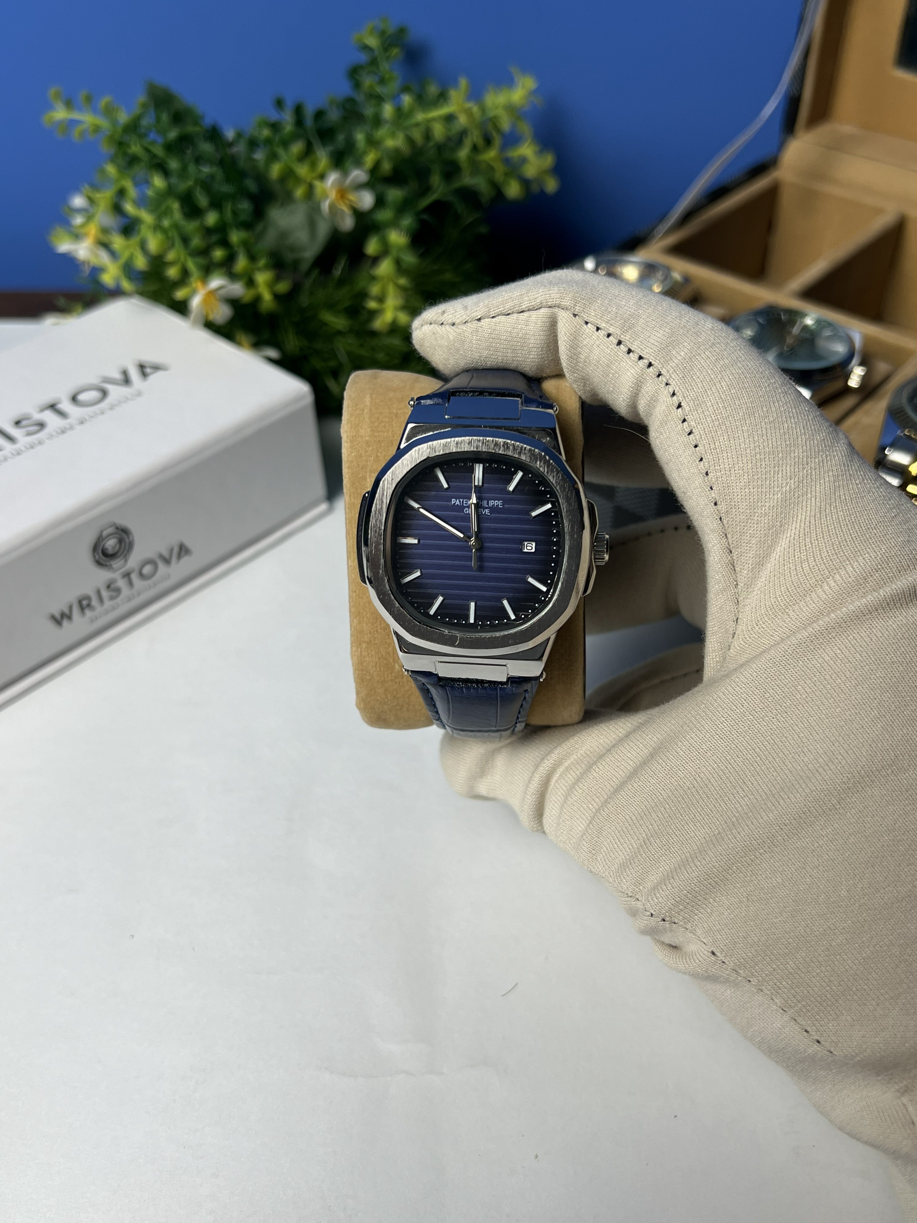 PATEK PHILIPPE Martyn Line Navy Blue Leather Watch