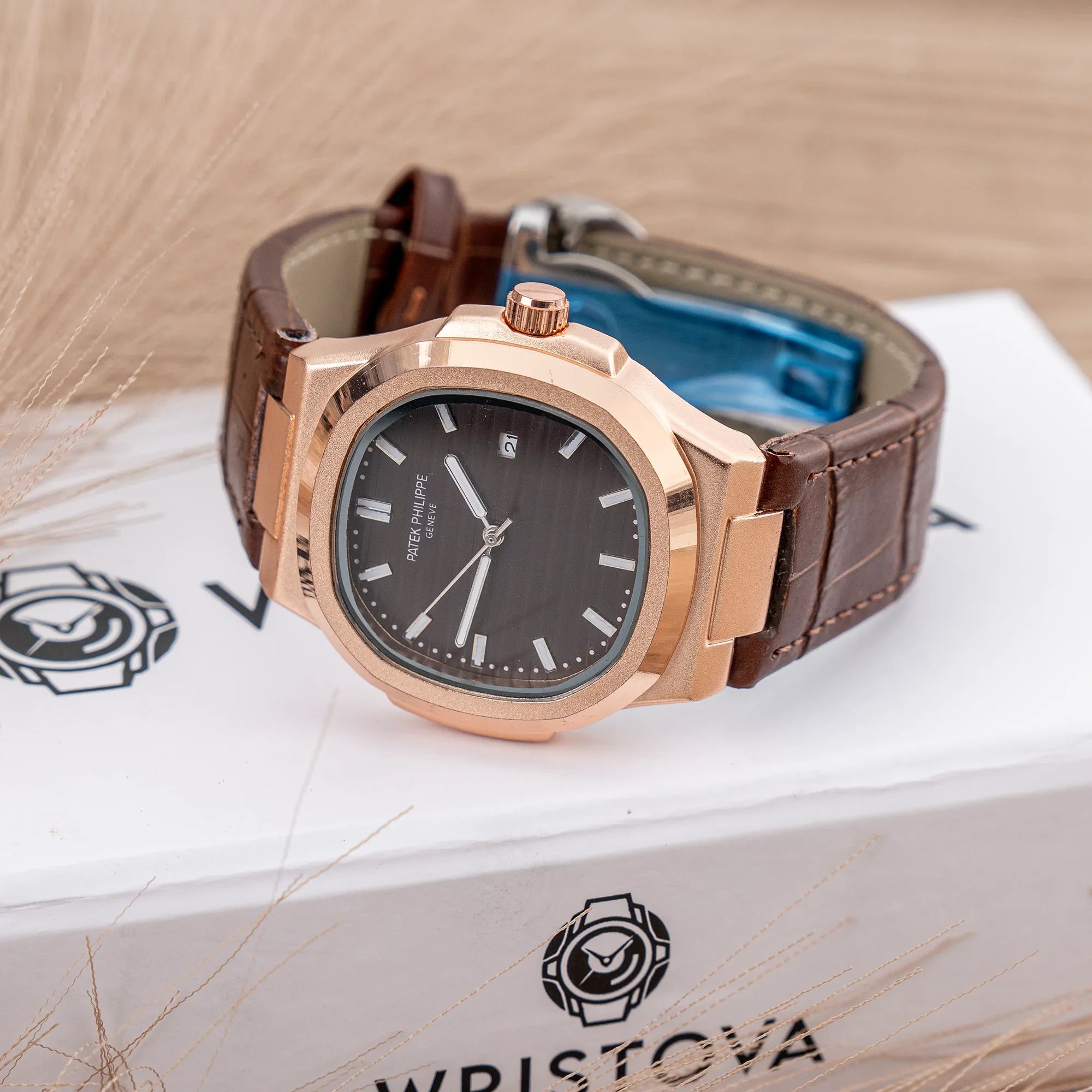 PATEK PHILIPPE Martyn Line Brown Leather Watch